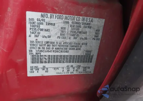 2002 Ford Escape Xlt from USA, damaged, VIN 1FMCU04192KC85580